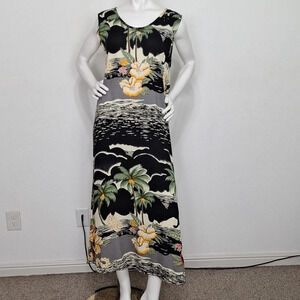 Vintage Spa Hawaiian Beading & Sea Shell Embellished Tropical Shift Midi Dress M